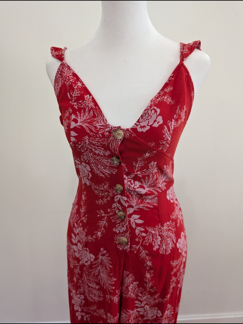 Free People Be the One Red Floral Button-Front Romper